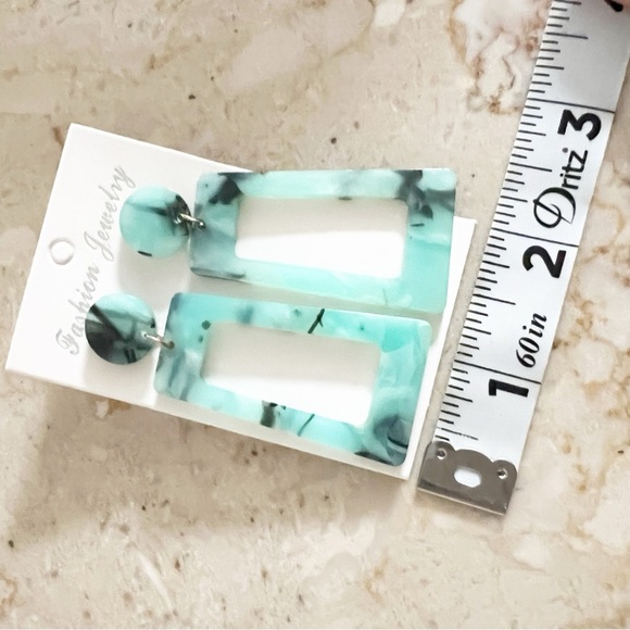 Aqua and Black Rectangular Earrings - Picture 5 of 5